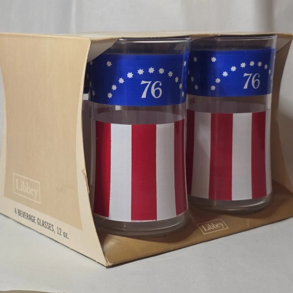 Original 1976 Libby Libbey Bicentennial USA Flag Tumbler Drinking Glasses 12oz